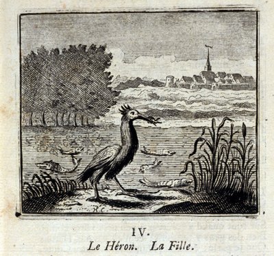 Volavka. Bajky Jean de La Fontaine (1621-95). Ilustrace François Chauveau (1613-1676). Vydání z roku 1728. od Francois Chauveau