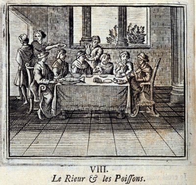 Smích a Ryby. Bajky Jean de La Fontaine (1621-95). Ilustrace François Chauveau (1613-1676). Vydání z roku 1728. od Francois Chauveau