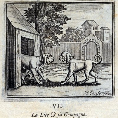Vši a její společník. Bajky Jean de La Fontaine (1621-95). Ilustrace Francois Chauveau (1613-1676). Vydání z roku 1728. od Francois Chauveau