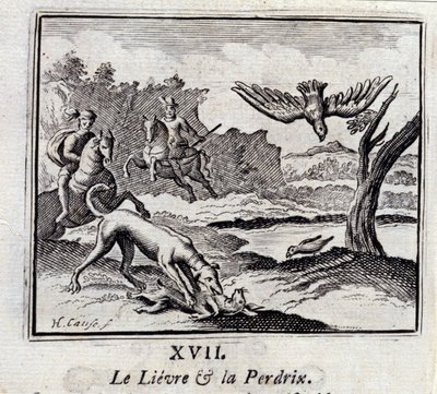 Lievre a Pardrix Bajky Jeana de La Fontaina (1621-95). Ilustrace François Chauveau (1613-1676). Vydání z roku 1728. od Francois Chauveau