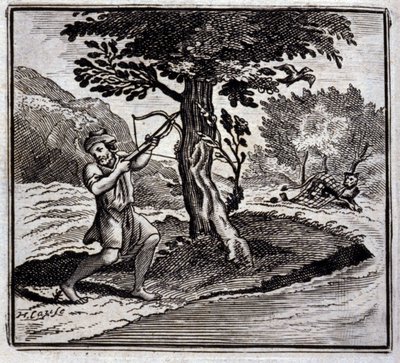 Lev a krysa. Bajky Jean de La Fontaine (1621-95). Ilustrace Francois Chauveau (1613-1676). Vydání z roku 1728. od Francois Chauveau