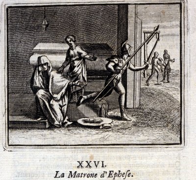 Matróna z Efesu. Bajky Jean de La Fontaine (1621-95). Ilustrace Francois Chauveau (1613-1676). Vydání z roku 1728. od Francois Chauveau