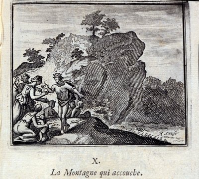 Hora rodí. Bajky Jean de La Fontaine (1621-95). Ilustrace Francois Chauveau (1613-1676). Vydání z roku 1728. od Francois Chauveau