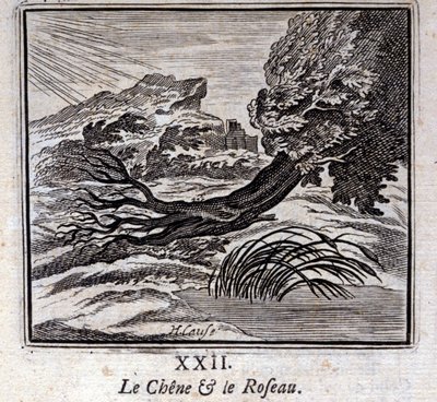 Dub a rákos. Bajky Jean de La Fontaine (1621-95). Ilustrace François Chauveau (1613-1676). Vydání z roku 1728. od Francois Chauveau
