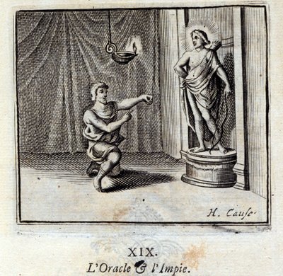 Orákulum a bezbožný. Bajky Jean de La Fontaine (1621-95). Ilustrace Francois Chauveau (1613-1676). Vydání z roku 1728. od Francois Chauveau