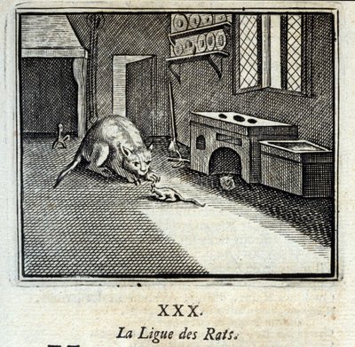 Krysí liga. Bajky Jean de La Fontaine (1621-95). Ilustrace François Chauveau (1613-1676). Vydání z roku 1728. od Francois Chauveau