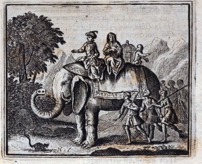 Krysa a slon. Bajky Jean de La Fontaine (1621-95). Ilustrace François Chauveau (1613-1676). Vydání z roku 1728. od Francois Chauveau