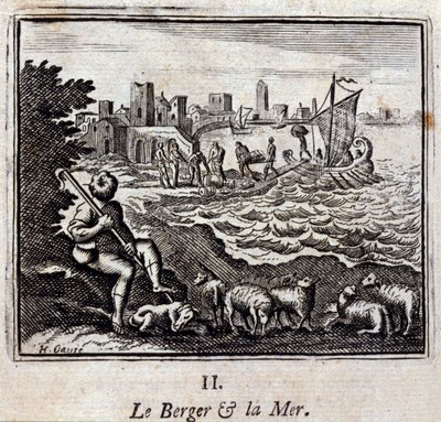 Pastýř a moře. Bajky Jean de La Fontaine (1621-95). Ilustrace François Chauveau (1613-1676). Vydání z roku 1728. od Francois Chauveau