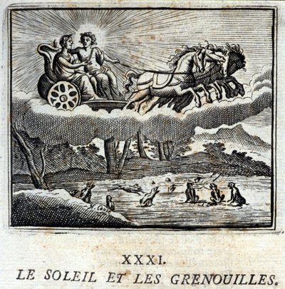 Slunce a žáby. Bajky Jean de La Fontaine (1621-95). Ilustrace François Chauveau (1613-1676). Vydání z roku 1728. od Francois Chauveau