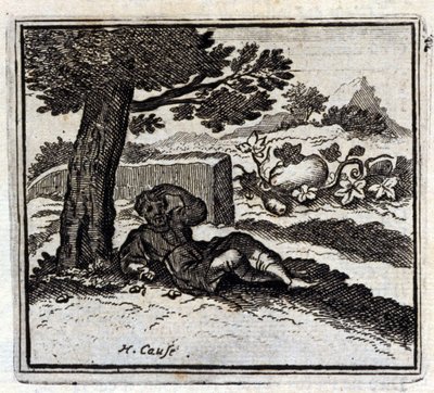 Žalud a dýně. Bajky Jean de La Fontaine (1621-95). Ilustrace François Chauveau (1613-1676). Vydání z roku 1728. od Francois Chauveau