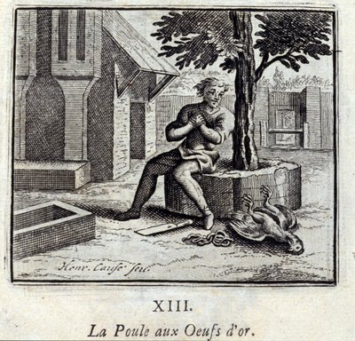 Kuře se zlatými vejci. Bajky Jean de La Fontaine (1621-95). Ilustrace François Chauveau (1613-1676). Vydání z roku 1728. od Francois Chauveau
