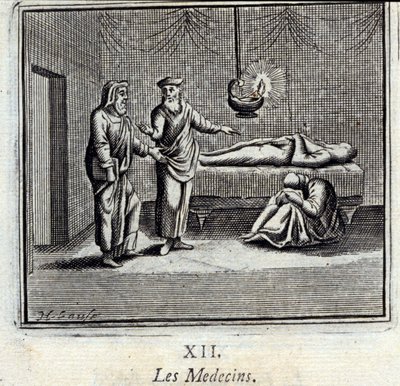 Lékaři. Bajky od Jeana de La Fontaine (1621-95). Ilustrace François Chauveau (1613-1676). Vydání z roku 1728. od Francois Chauveau