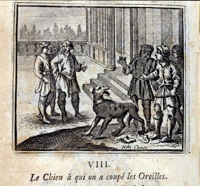 Pes, kterému jsme uřízli uši. Bajky Jean de La Fontaine (1621-95). Ilustrace François Chauveau (1613-1676). Vydání z roku 1728. od Francois Chauveau