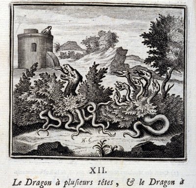 Drak má několik hlav a drak má několik ocasů. Bajky Jean de La Fontaine (1621-95). Ilustrace François Chauveau (1613-1676). Vydání z roku 1728. od Francois Chauveau