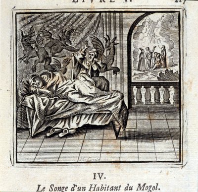 Sen obyvatele Mogulu. Bajky Jean de La Fontaine (1621-95). Ilustrace Francois Chauveau (1613-1676). Vydání z roku 1728. od Francois Chauveau