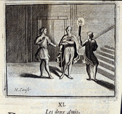 Ti dva přátelé. Bajky Jean de La Fontaine (1621-95). Ilustrace François Chauveau (1613-1676). Vydání z roku 1728. od Francois Chauveau
