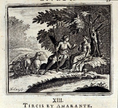 Tircis a Amarant. Bajky Jean de La Fontaine (1621-95). Ilustrace François Chauveau (1613-1676). Vydání z roku 1728. od Francois Chauveau