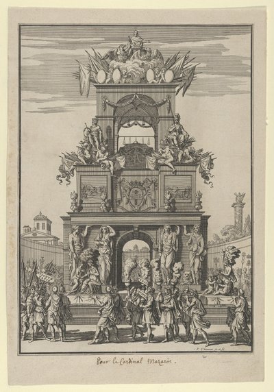 Triumfální oblouk vztyčený na počest kardinála Mazarina po uzavření Pyrenejské smlouvy..., ca. 1664-5. od Francois Chauveau