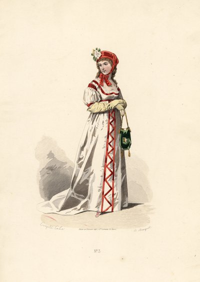 Žena v bílých šatech se sametovým designem. od Francois Claudius (after) Compte Calix