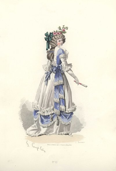Žena v šatech s volány stuhou, éra Marie Antoinetty. od Francois Claudius Compte Calix