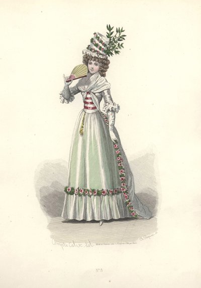 Žena v květinově zdobeném oblečení, éra Marie Antoinetty. od Francois Claudius Compte Calix