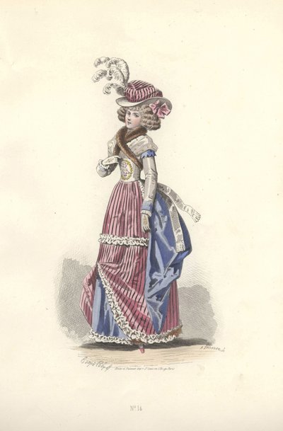 Žena v trikolorním oblečení, éra Marie Antoinetty. od Francois Claudius Compte Calix