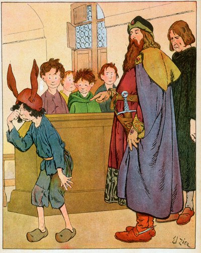 Král Karel Veliký (742-814) v roce 789 založil školy pro laické děti a setkával se se školáky“ (Král Karel Veliký navštěvuje učence a podporuje vzdělání a školy pro laické děti) – Ilustrace Francoise Ziera (1856-1924) převzat z „Nos-Glois - od Francois Edouard Zier