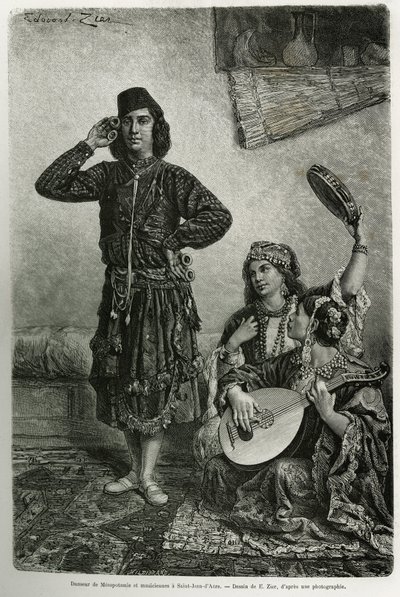 Mezopotámský tanečník a hudebníci, v Saint Jean d