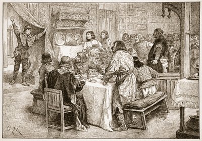 Posel přinášející Haroldovi zprávu o přistání Williama, ilustrace z 