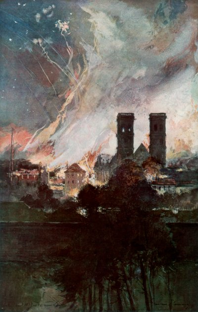 Bombardování Verdunu zápalnými granáty, Francie, 25.-26. března 1916, 1926. od Francois Flameng