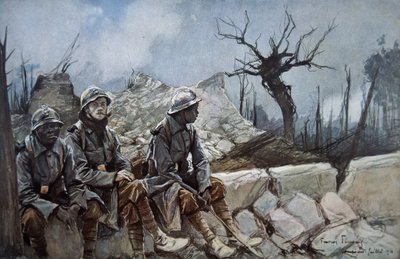 Francouzští vojáci odpočívají uprostřed ruin kostela v Dompierre od Francois Flameng