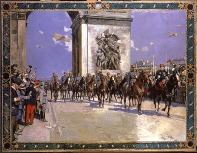 Dějiny. Francie. První světová válka. Přehlídka vítězství v Paříži, 4. července od Francois Flameng