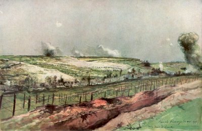 Notre Dame de Lorette a St Nazaire, Ablain, během bombardování, Artois, Francie, 1915, 1926. od Francois Flameng