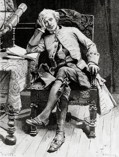 Portrét Guye Manneringa, hlavní postava Guye Manneringa nebo astrologa, román Waltera Scotta (1771-1832), rytina podle kresby Francoise Flamenga (1856-1923), z pařížského vydání od Francois Flameng