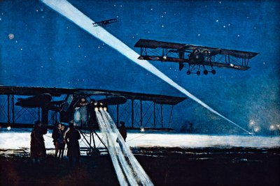 Návrat z nočního letu, simulované bombardování od Francois Flameng