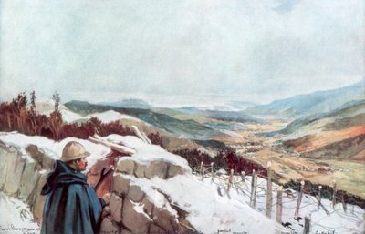 Příkopy s výhledem na údolí Munster s Rýnem v dálce, leden 1916, 1926. od Francois Flameng