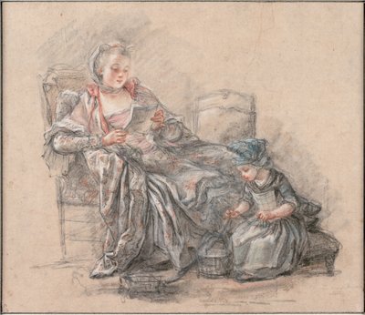 Žena čtoucí a dívka hrající si Marquise de Pompadour se svou dcerou Alexandrine, asi 1748 od Francois Guérin