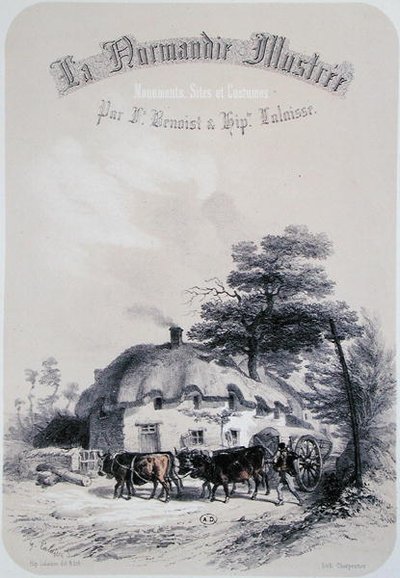 Frontispis kapitoly o regionu Orne v Normandii, z „La Normandie Illustree“, vyrytý Charpentierem, publikovaný v Nantes 1852 (rytina) od Francois Hippolyte (after) Lalaisse