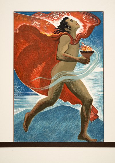 Prométheus běží ohněm, z Prométhée Enchaîné od Aischyla, hospoda. 1941 (pochoirový tisk) od Francois Louis Schmied