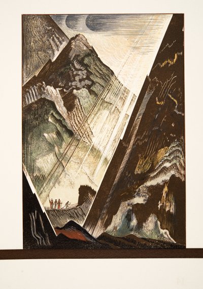 Prométheus přibíjený ke skále Héfaistem, Kratem a Bíou, z Aischylova Prométhea Enchaîné, vyd. 1941 (pochoárový tisk) od Francois Louis Schmied