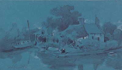 Abbeville (grafit, šedá barva, černý inkoust a tělová barva na modrém papíře) od Francois Louis Thomas Francia