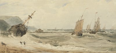Boulogne Harbour (wc nad grafitem a barva karoserie na papíře) od Francois Louis Thomas Francia