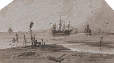 Lodě kotvící na moři v klidném moři od Francois Louis Thomas Francia