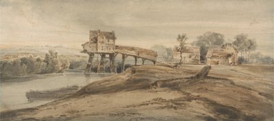 Vodní mlýn nad mostem v Charentonu podle malby Thomase Girtina (1775-1802) (wc nad grafitem na papíře) od Francois Louis Thomas Francia