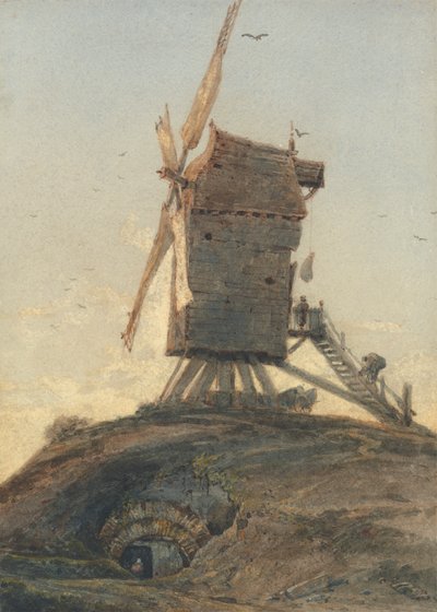 Větrný mlýn na pahorku v krajině od Francois Louis Thomas Francia