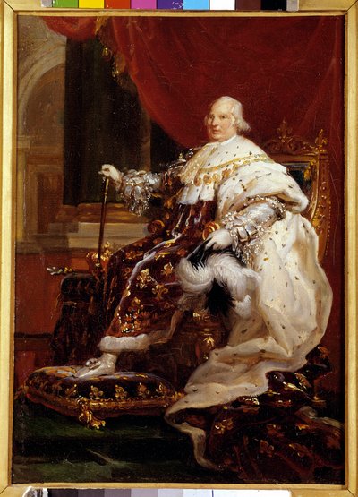 Celovečerní portrét Ludvíka XVIII. (1755-1824) v kostýmu corre Obraz Francoise Gerarda (1770-1837) 1814 Ne. 0,32 x 0,23 m - Celovečerní portrét Ludvíka XVIII. (1755-1824) v korunovačním rouchu. Obraz Francoise Gerarda (1770-1837) od Baron François Pascal Simon Gérard