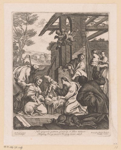 Geboorte van Christus Zde matka porodila otce (...) (titul na objektu) od Francois Perrier