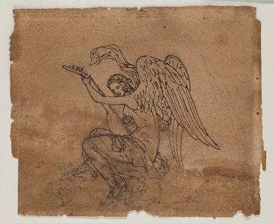 Alegorická postava s loutnou, asi 1825 (tuš a křída na papíře) od Francois Rude