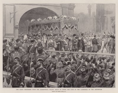 Carský průvod z Granovitaya Palata se chystá vstoupit do brány katedrály Nanebevzetí Panny Marie (litho) od Frank (after) Dadd