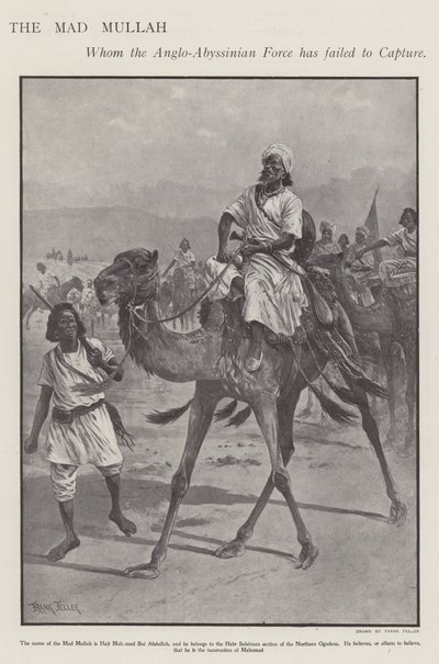 Mohammed Abdullah Hassan, „šílený mulla“, somálský náboženský a vojenský vůdce (litho) od Frank (after) Feller